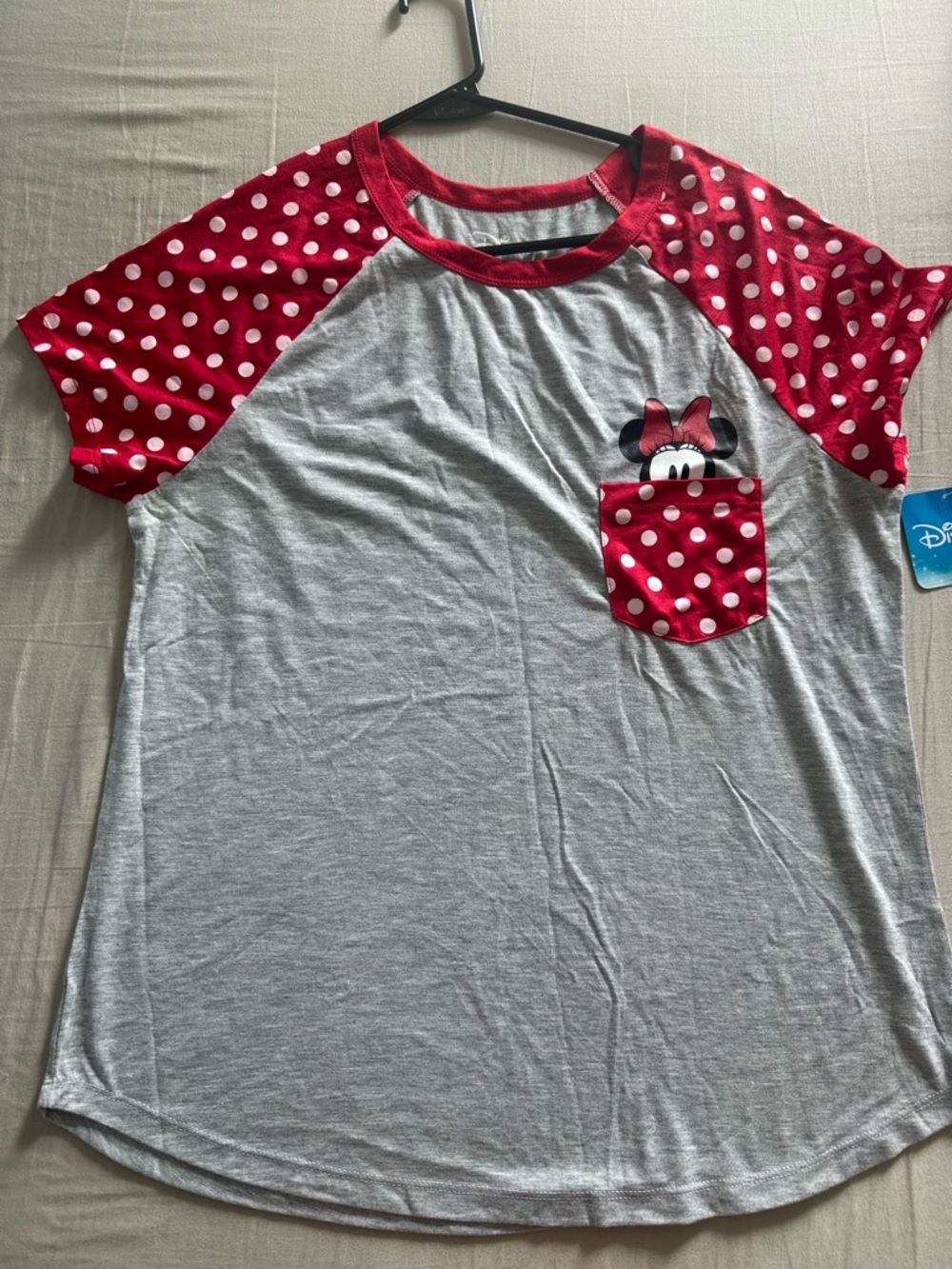 Disney Gray Tee with Red Trim and Pocket Accent